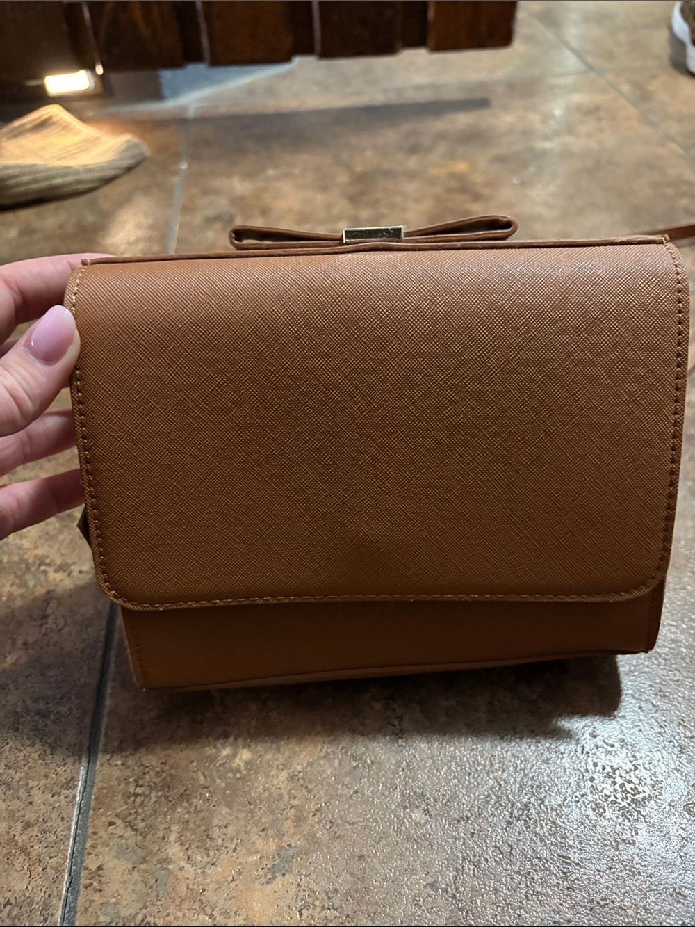 Classic Bow-Trim Crossbody Bag in Brown